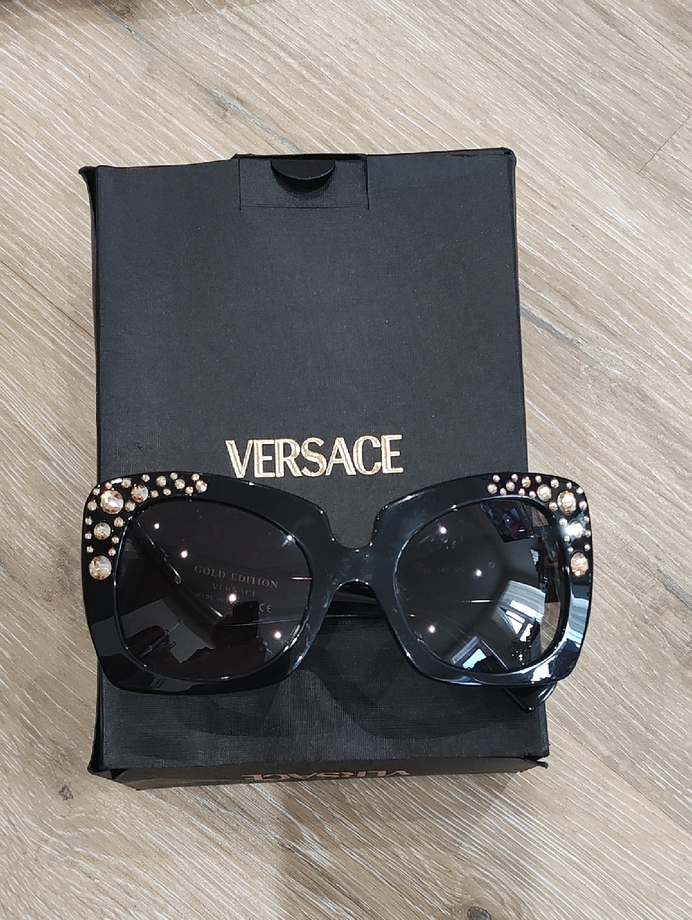 Versace Black Oversized Sunglasses with Crystal Accents